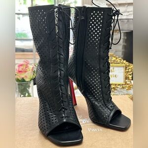 Brand New CHRISTIAN LOUBOUTIN OPEN CONDORAY BOOTY 100MM PERFORATED NAPPA LEATHER